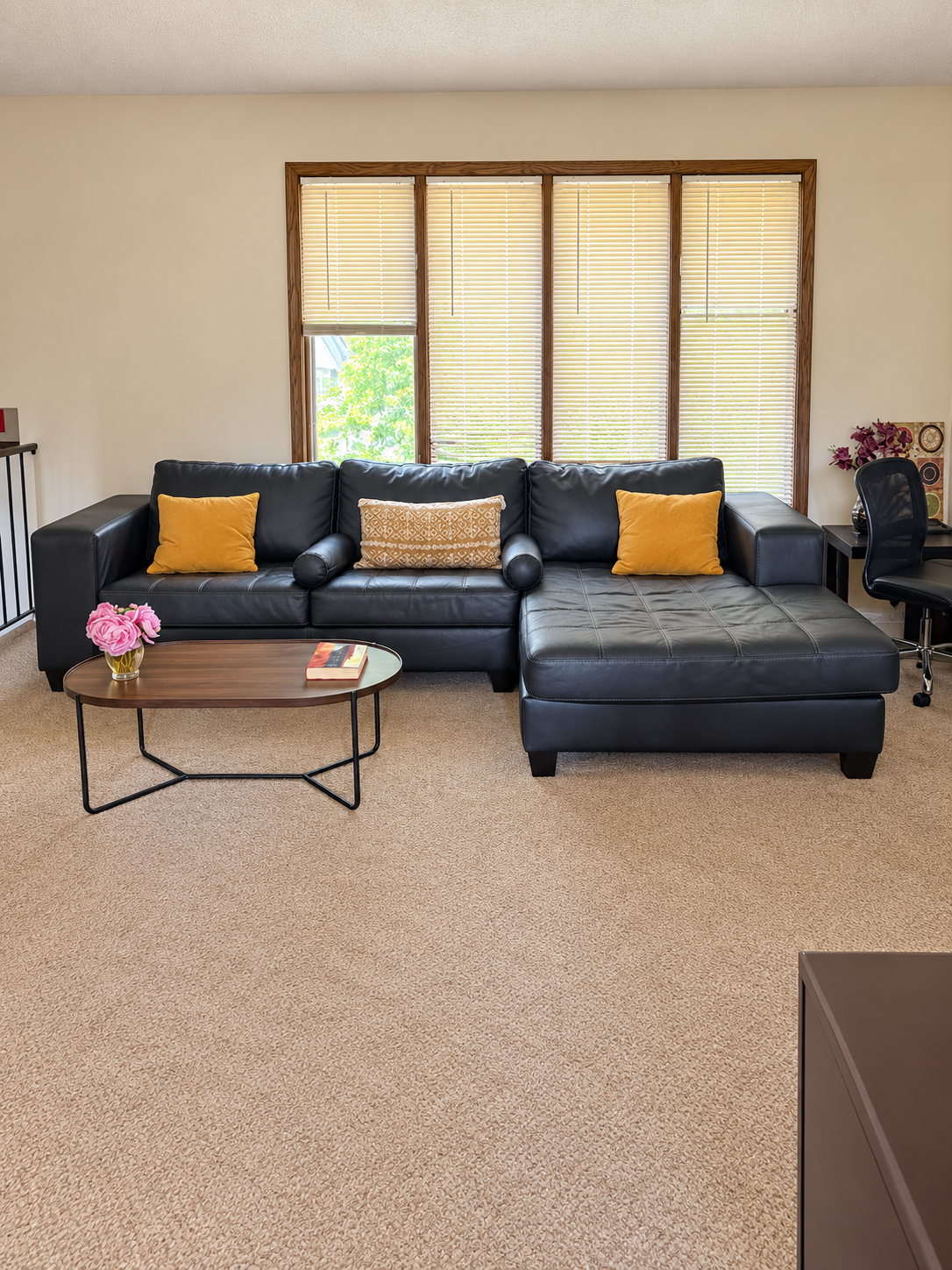 Spacious living room with a large sectional
